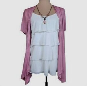 NAIF Pink & Ivory Ruffle Blouse